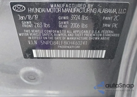 2019 Hyundai Elantra Value Edition из США, поврежденный, VIN 5NPD84LF8KH460241